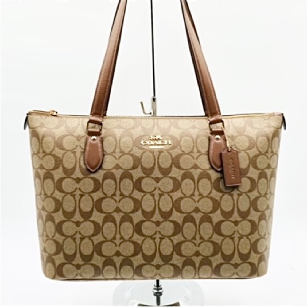 COACH Gallery Tote Gold Khaki Saddle Tan Monogram Coated Canvas Bag NWT!